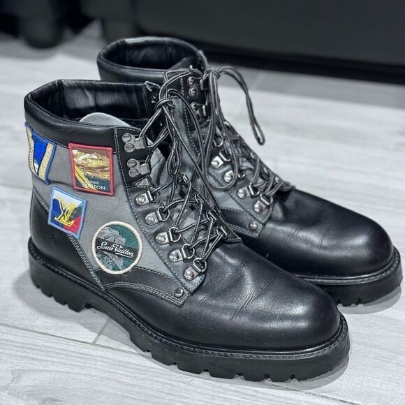 Louis Vuitton Oberkampf Patch Leather Combat Boots Size 8.5 - Picture 3 of 8